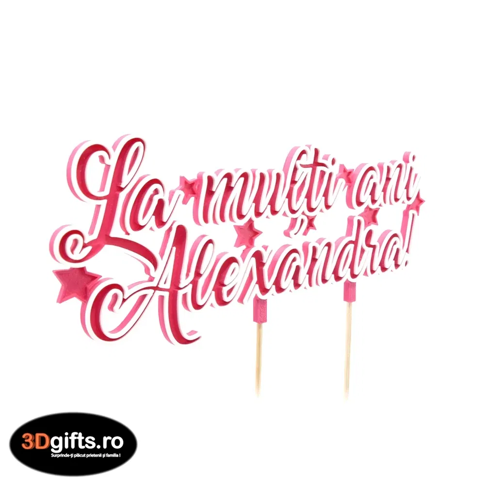 Decor Tort Personalizat Roz - "La Mulți Ani" Cu Nume