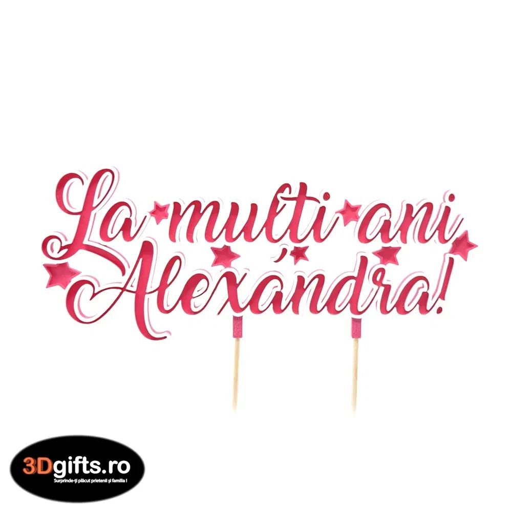 Decor Tort Personalizat Roz - "La Mulți Ani" Cu Nume