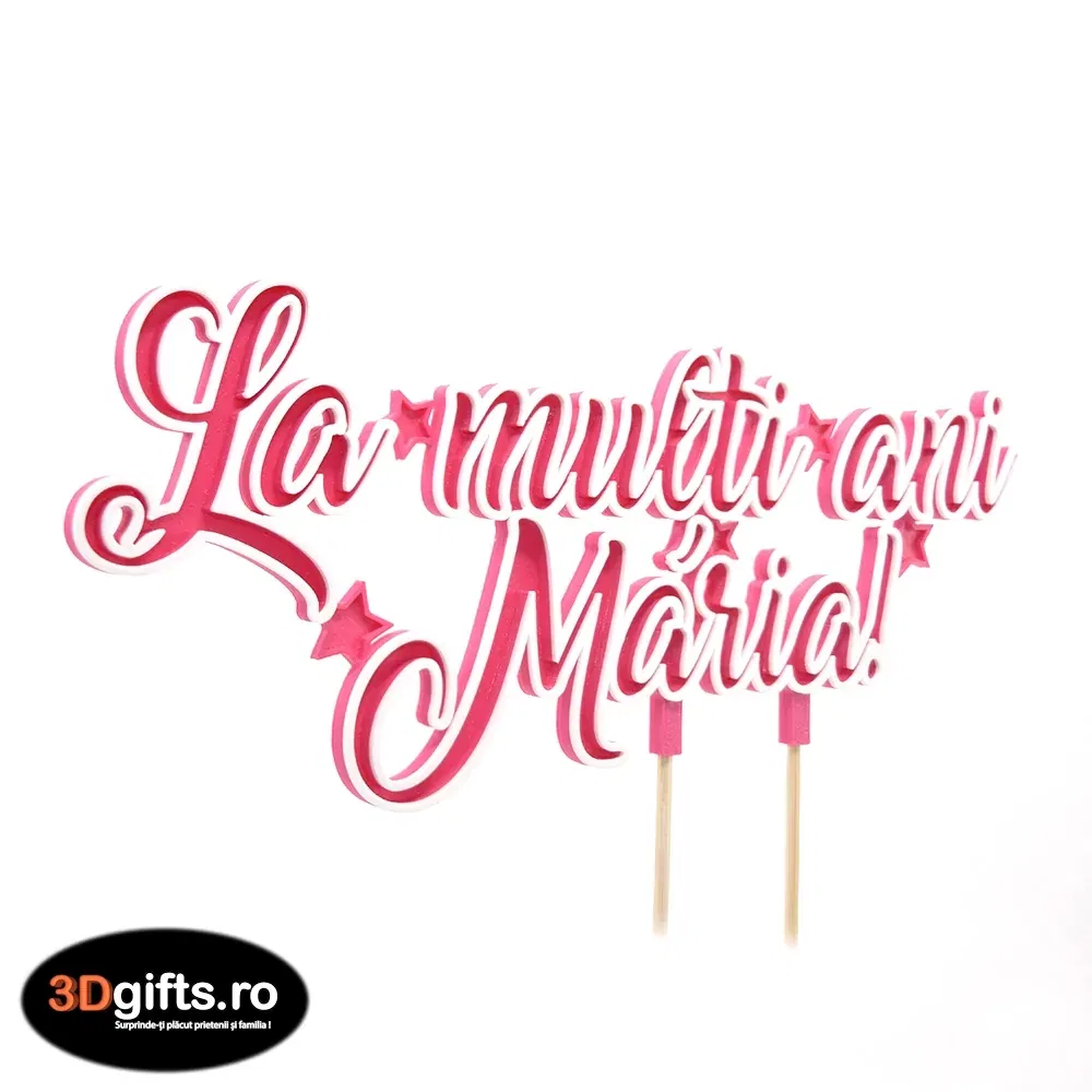Decor Tort Personalizat Roz - "La Mulți Ani" Cu Nume