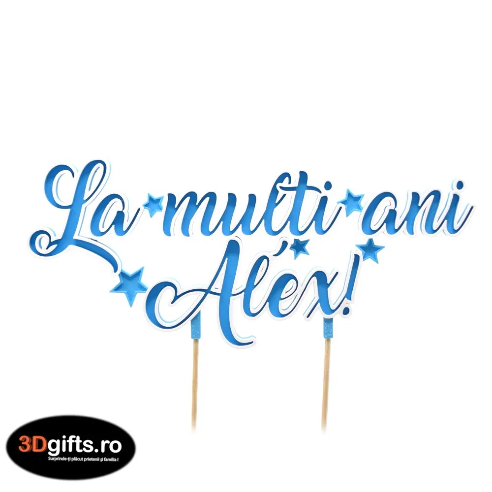 Decor Tort Personalizat Albastru - "La Mulți Ani" Cu Nume