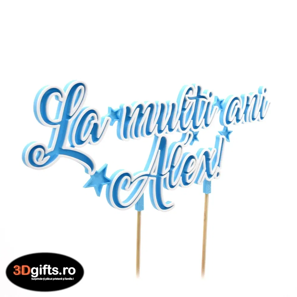 Decor Tort Personalizat Albastru - "La Mulți Ani" Cu Nume
