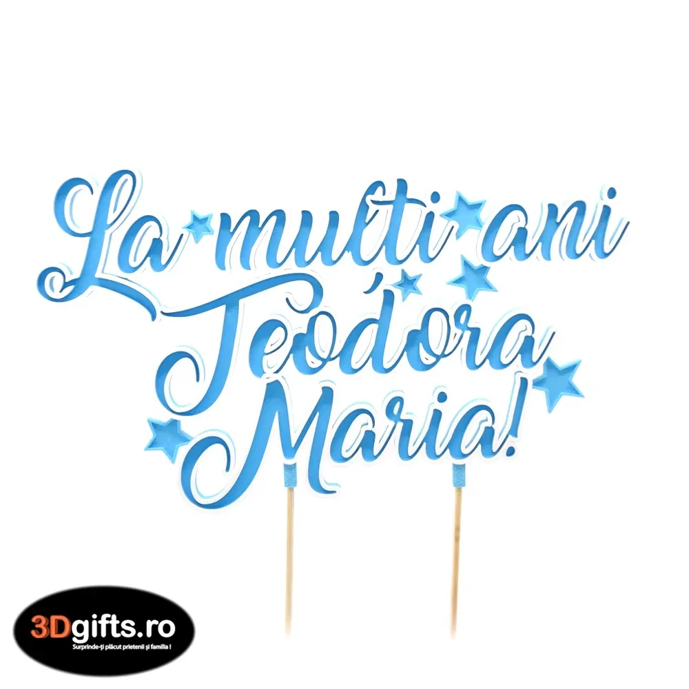 Decor Tort Personalizat Albastru - "La Mulți Ani" Cu Nume