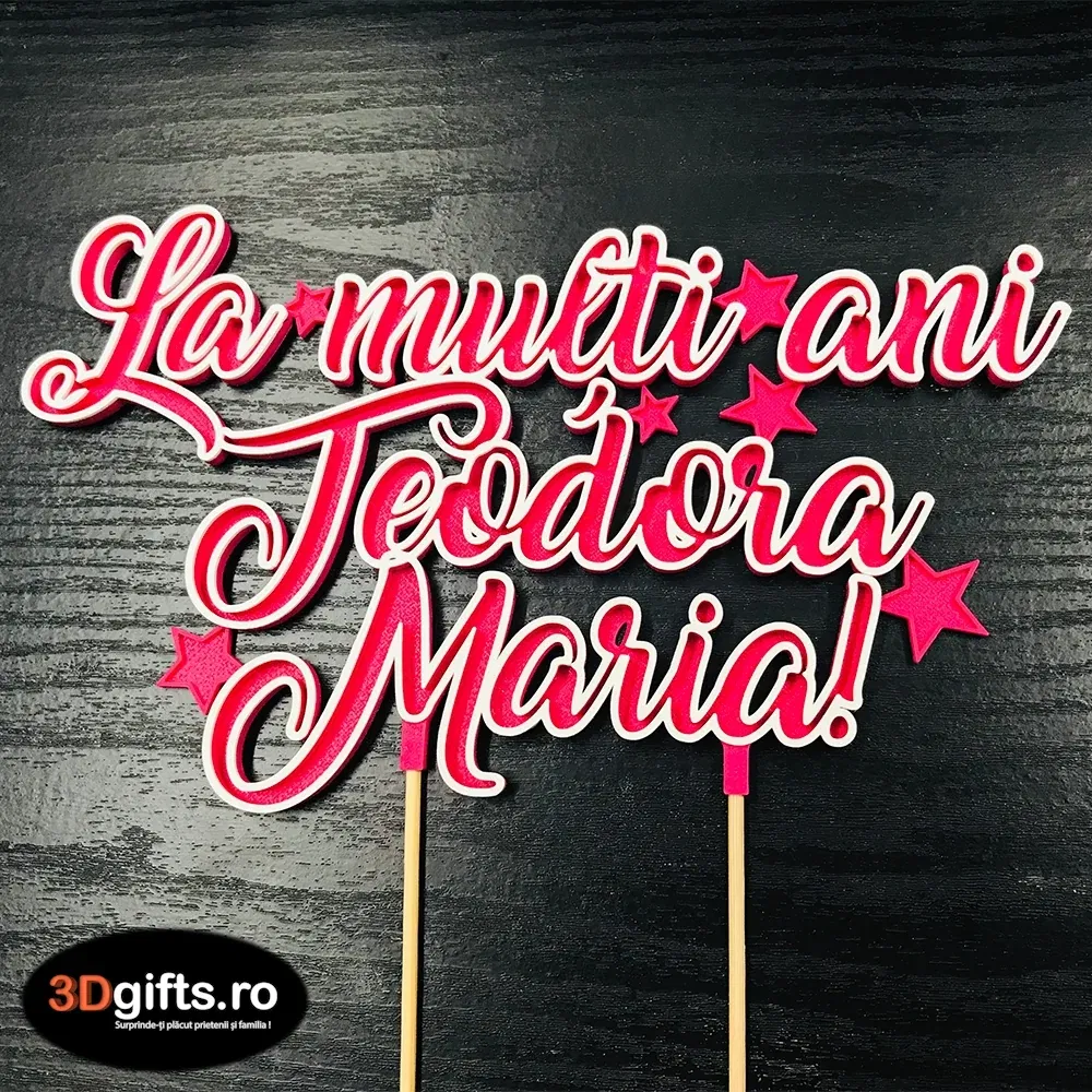 Decor Tort Personalizat Roz - "La Mulți Ani" Cu Nume