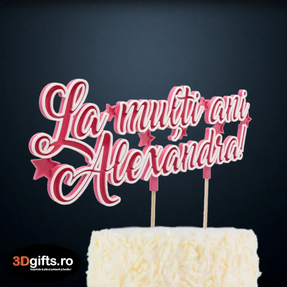 Decor Tort Personalizat Roz - "La Mulți Ani" Cu Nume