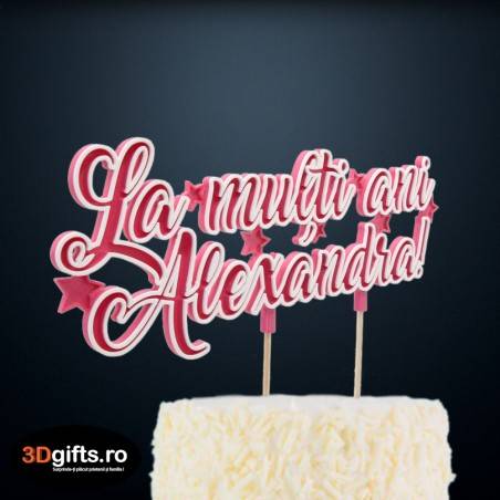 Topper Tort Personalizat Roz - "La Mulți Ani" Cu Nume Topper Tort Personalizat Roz - "La Mulți Ani" Cu Nume