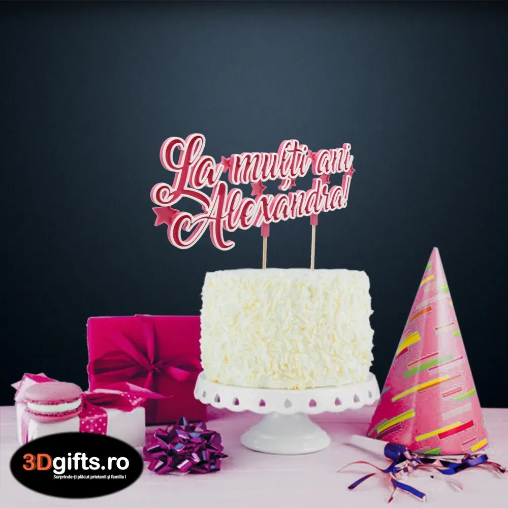Decor Tort Personalizat Roz - "La Mulți Ani" Cu Nume