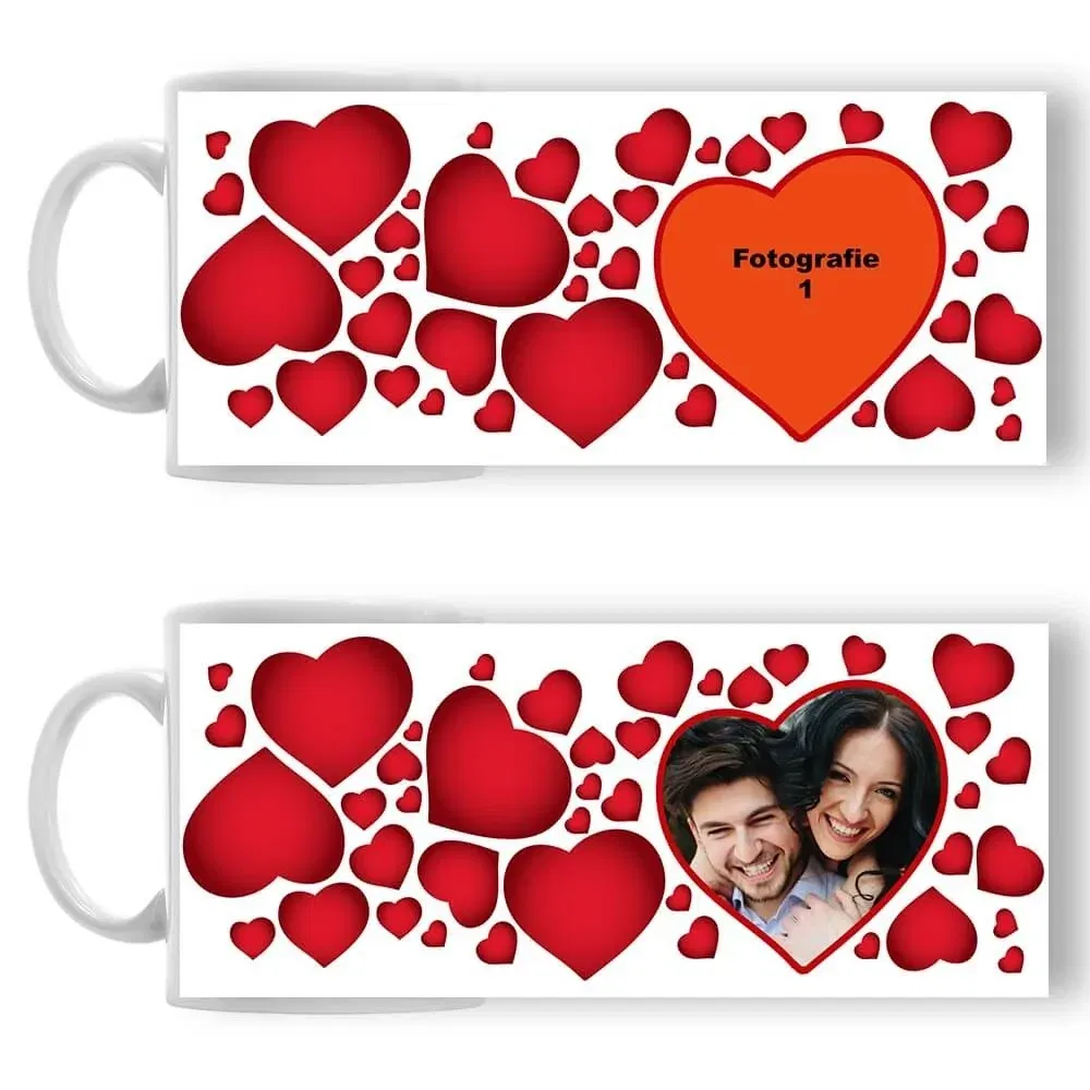 Cană Personalizată - Model "Inimioare" cu o poză
