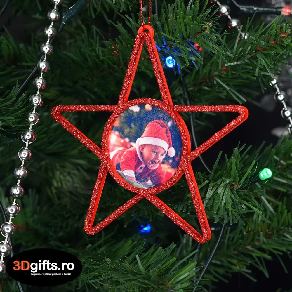Ornament Brad Personalizat - Model “Stea”, Roșu
