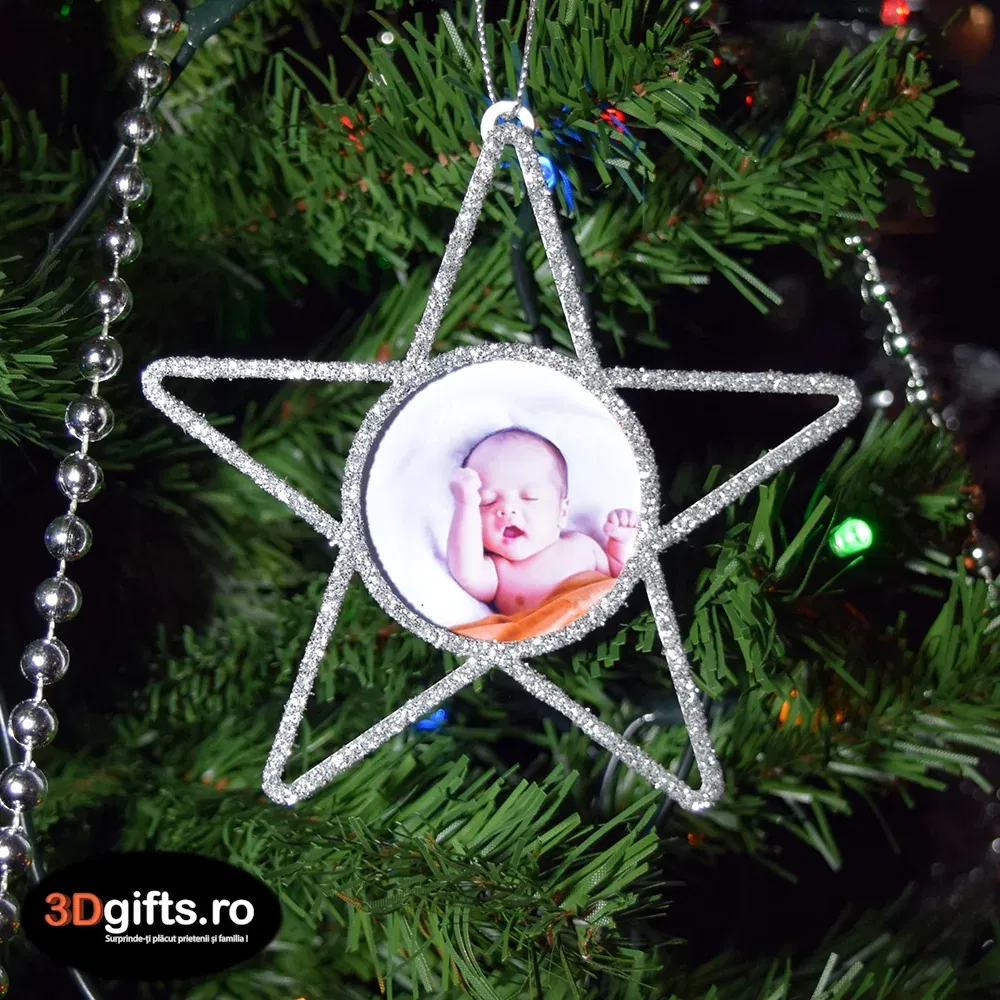 Ornament Brad Personalizat - Model “Stea”, Argintiu