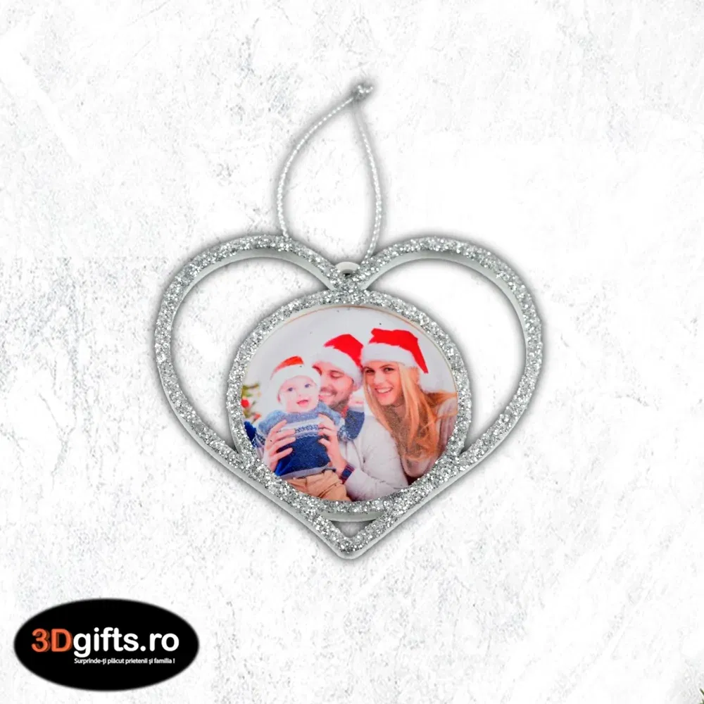 Ornament Brad Personalizat - Model “Inimă”, Argintiu