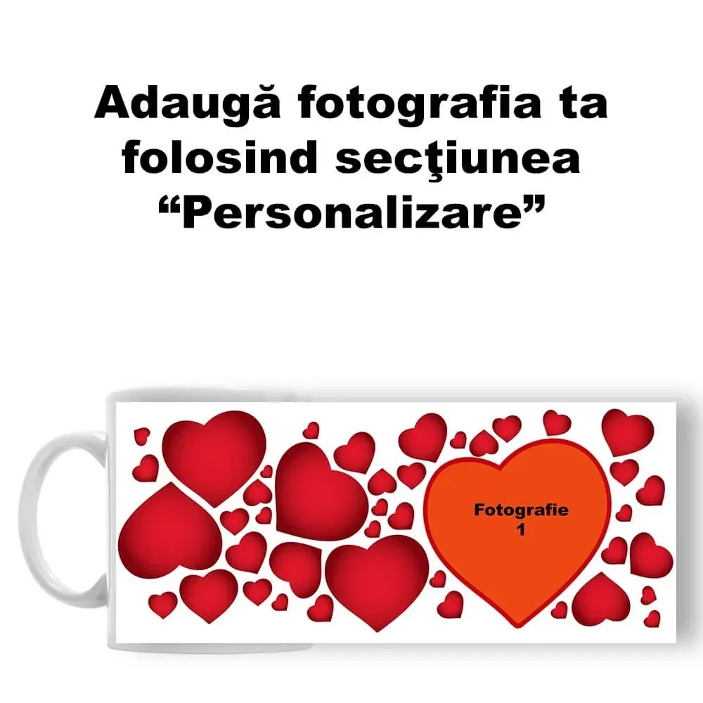 Cană Personalizată - Model "Inimioare" cu o poză