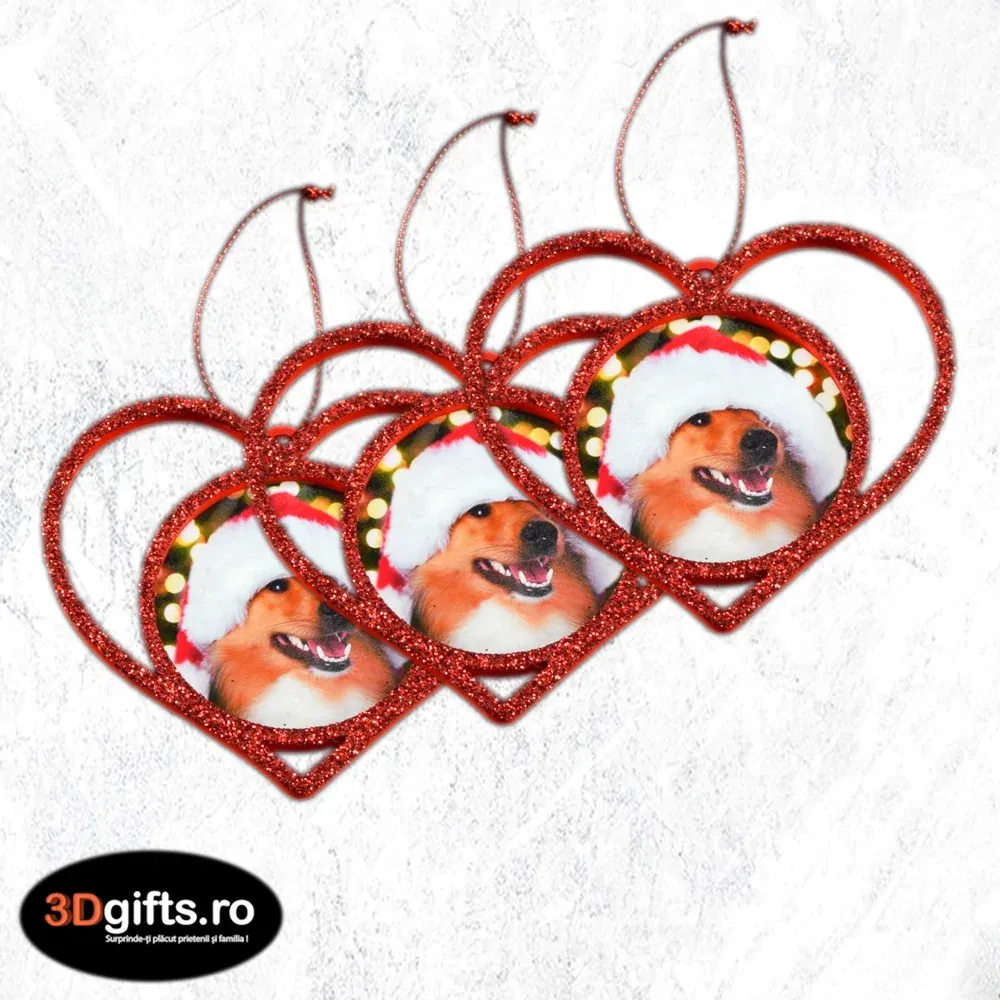 Set 3 x Ornament Brad - Model “Inimă”, Roșu