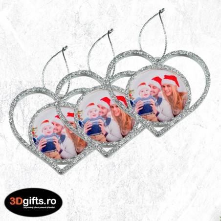 Set 3 x Globuri Personalizate 3D - Model “Inimă”, Argintiu Set 3 x Globuri Personalizate 3D - Model “Inimă”, Argintiu