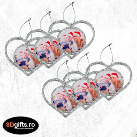 Set 6 x Globuri Personalizate 3D - Model “Inimă”, Argintiu Set 6 x Globuri Personalizate 3D - Model “Inimă”, Argintiu