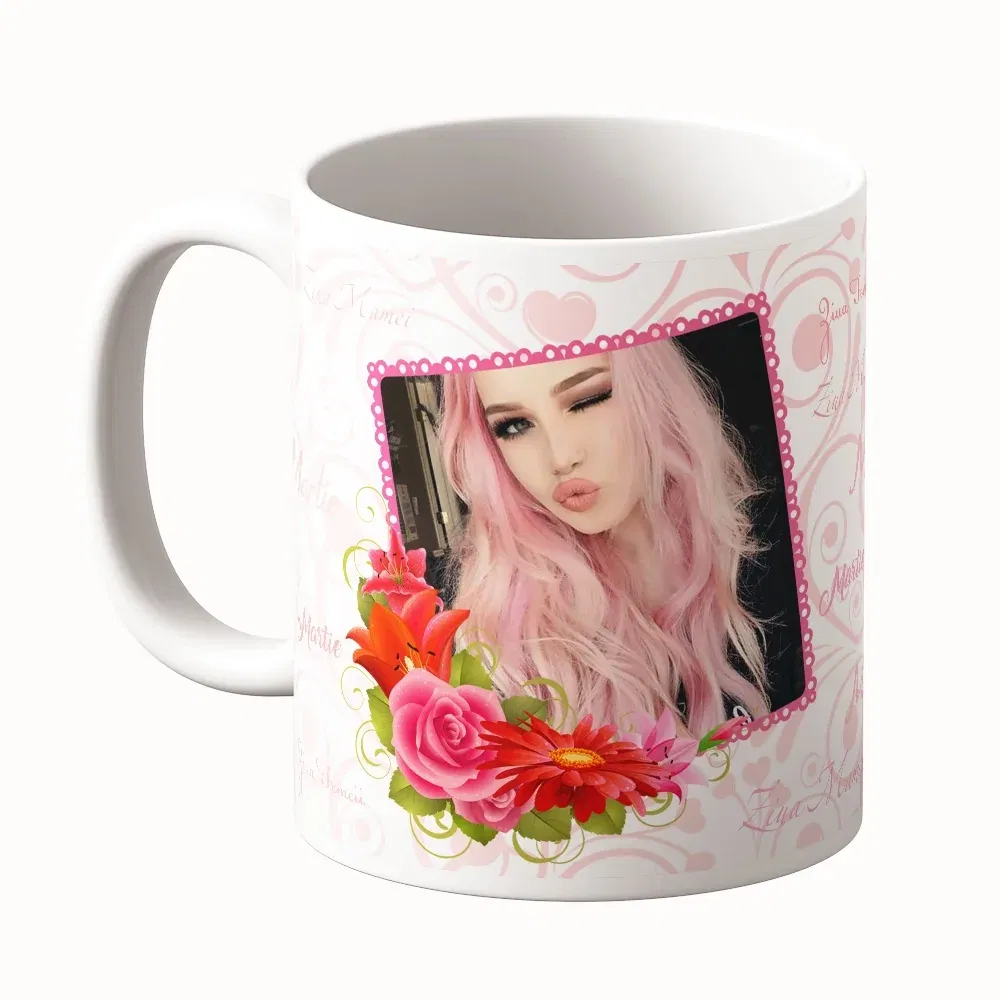 Cană Personalizată - Model "Martie Pink" Cu O Poză