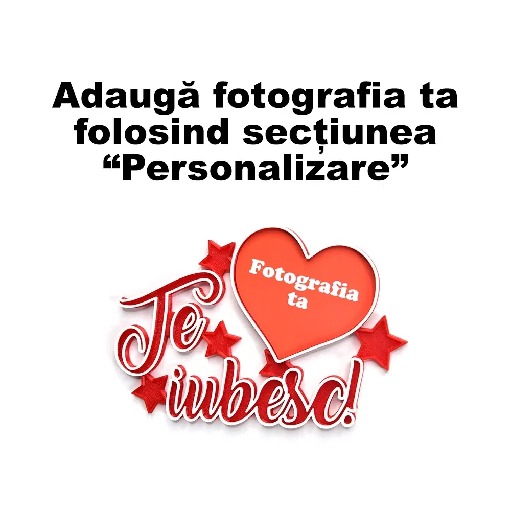 Magnet Personalizat 3D cu Poză - Model "Te iubesc", Roșu