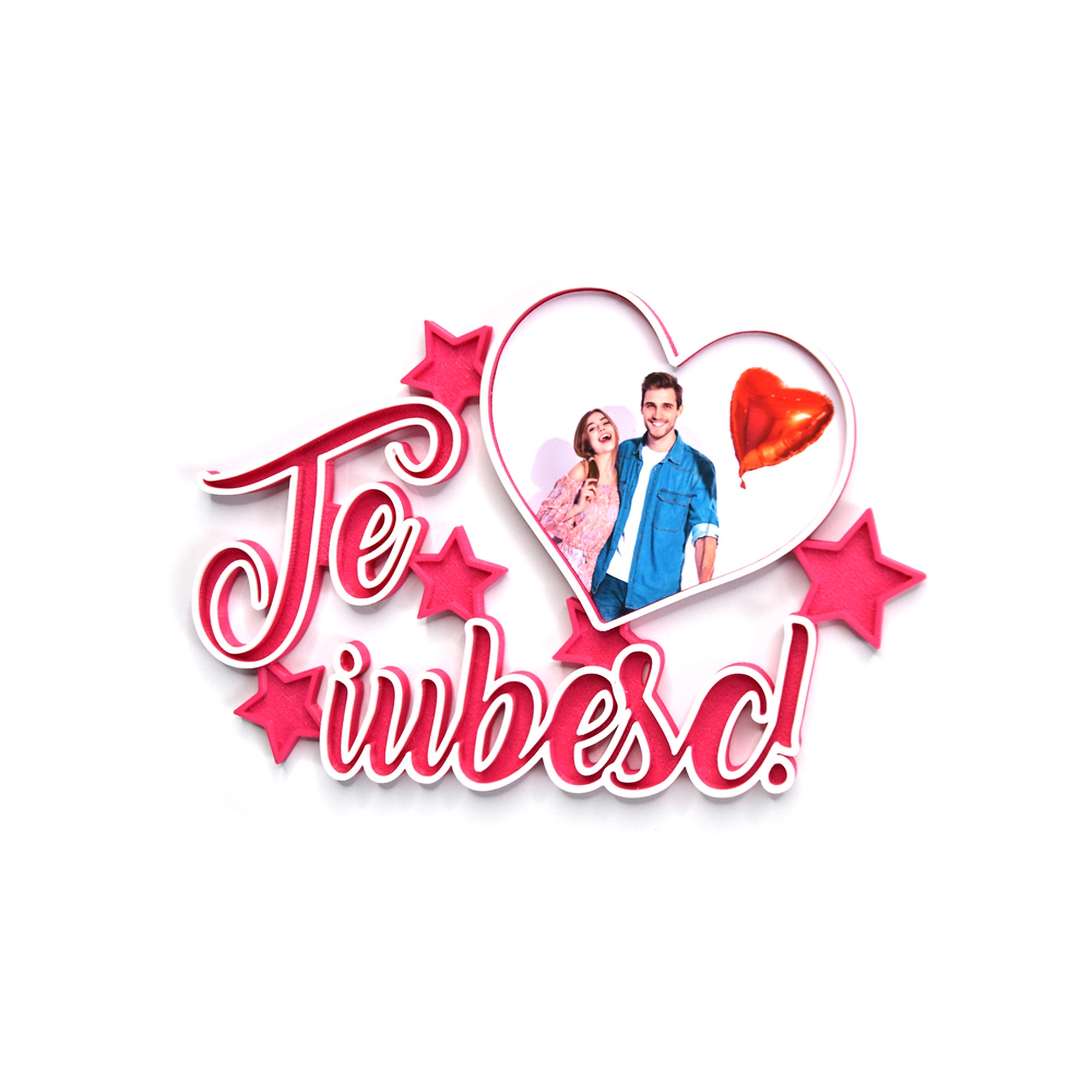 Magnet Personalizat 3D cu Poză - Model "Te iubesc", Roz