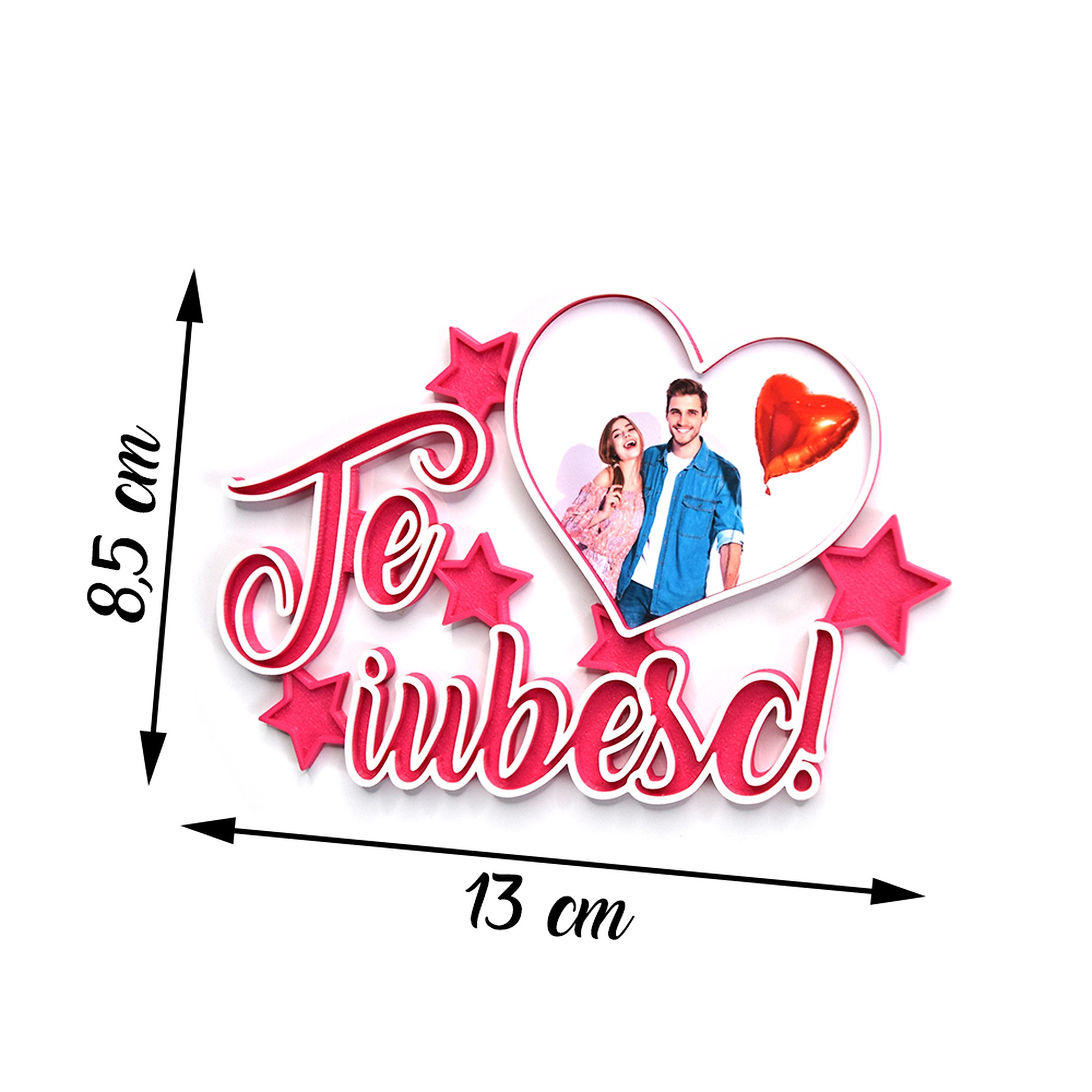Magnet Personalizat 3D cu Poză - Model "Te iubesc", Roz