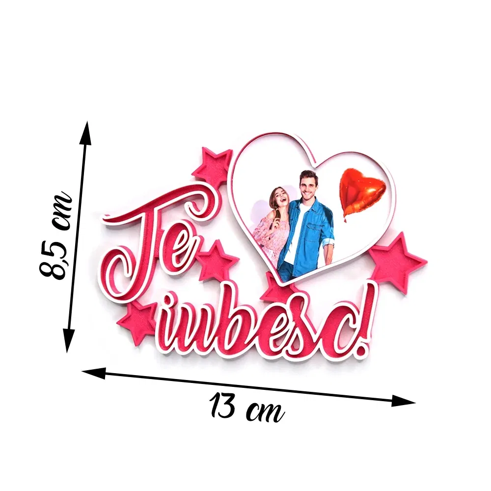 Magnet Personalizat 3D cu Poză - Model "Te iubesc", Roz