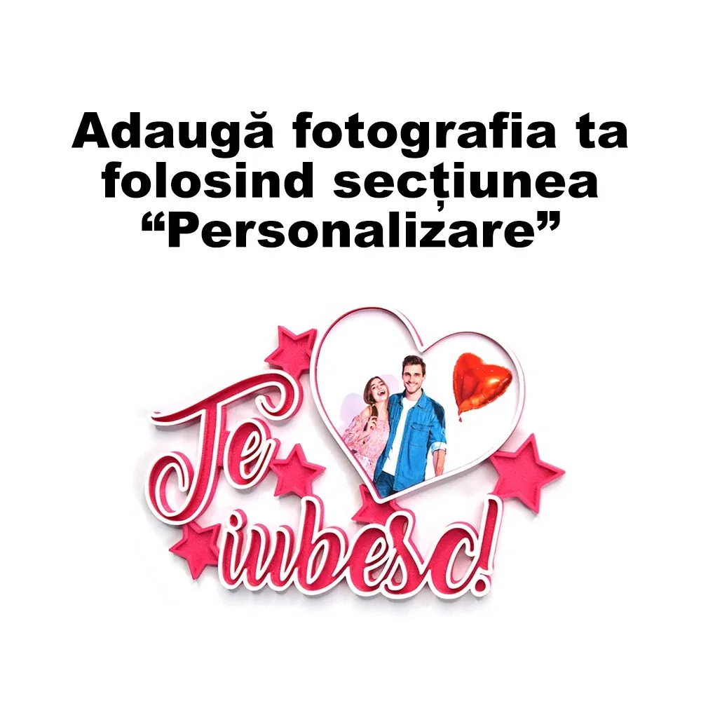 Magnet Personalizat 3D cu Poză - Model "Te iubesc", Roz