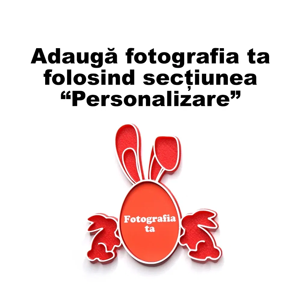 Magnet Personalizat 3D cu Poză - Model "Iepuraș De Paște", Roșu