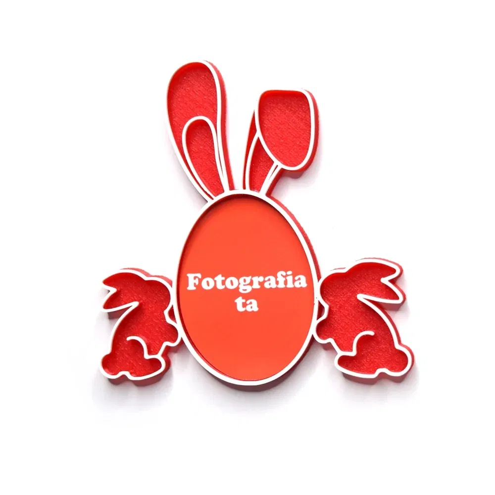 Magnet Personalizat 3D cu Poză - Model "Iepuraș De Paște", Roșu