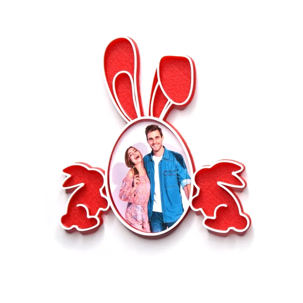 Magnet Personalizat 3D cu Poză - Model "Iepuraș De Paște", Roșu