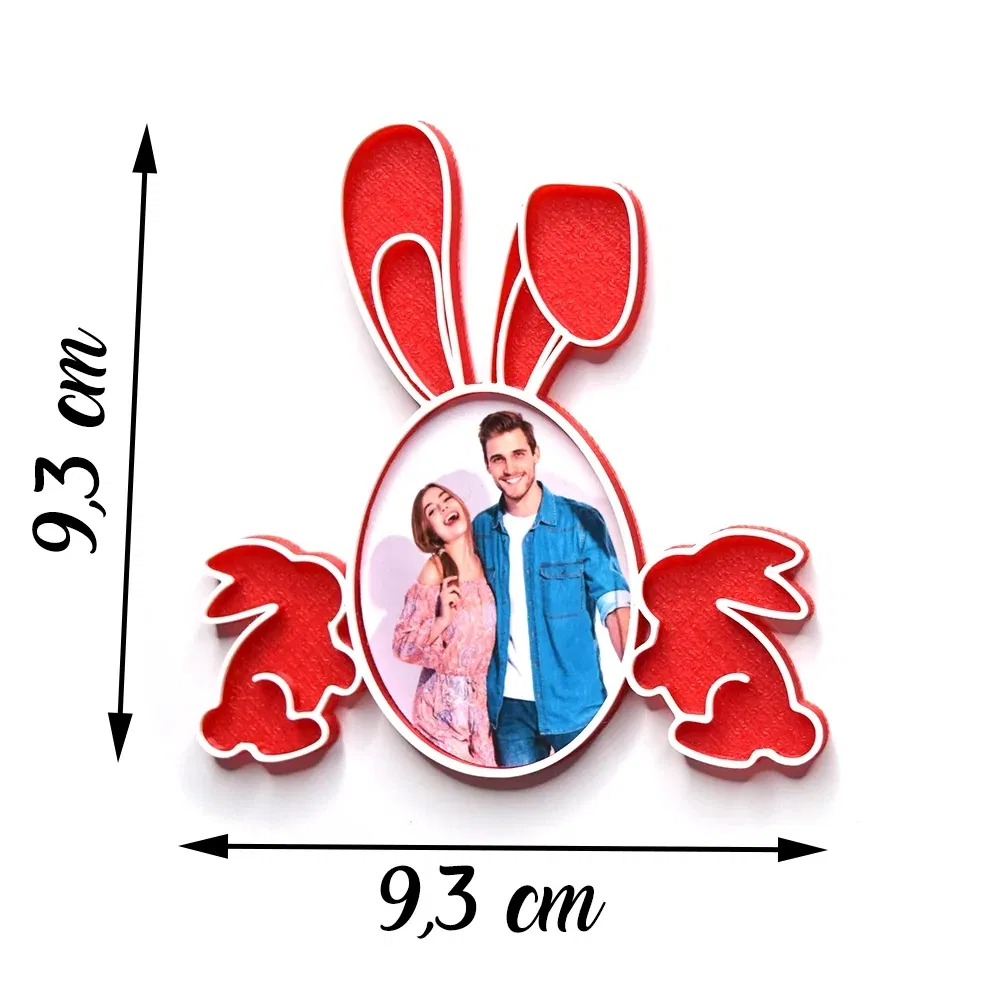 Magnet Personalizat 3D cu Poză - Model "Iepuraș De Paște", Roșu