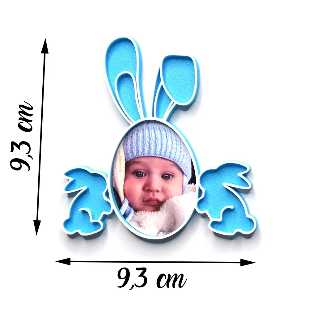 Magnet Personalizat 3D cu Poză - Model "Iepuraș De Paște", Albastru
