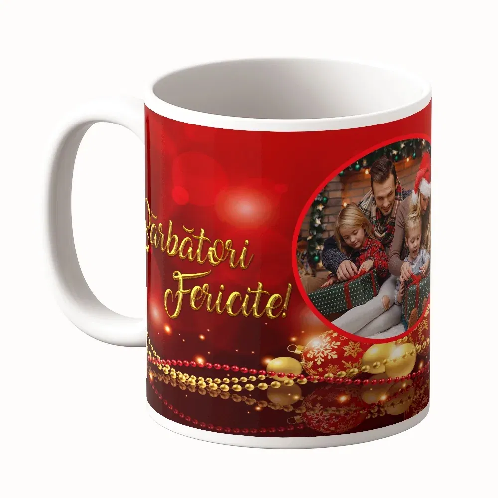 Cană Personalizată - Model "Crăciun Fericit" Cu O Poză Și Text