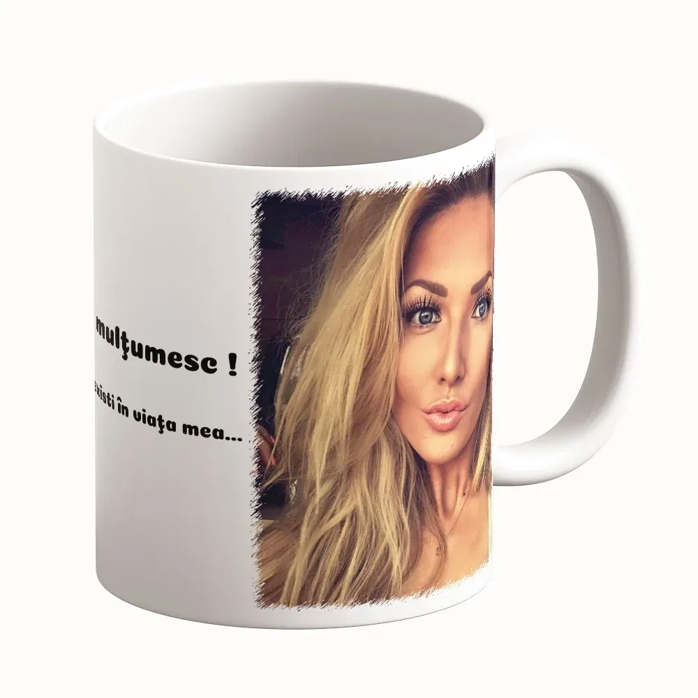 Cană Personalizată - Două Poze Cu Text