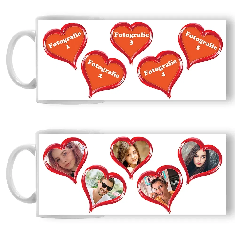 Cană Personalizată - Model "5 Inimioare" Cu 5 Poze Cană Personalizată - Model "5 Inimioare" Cu 5 Poze
