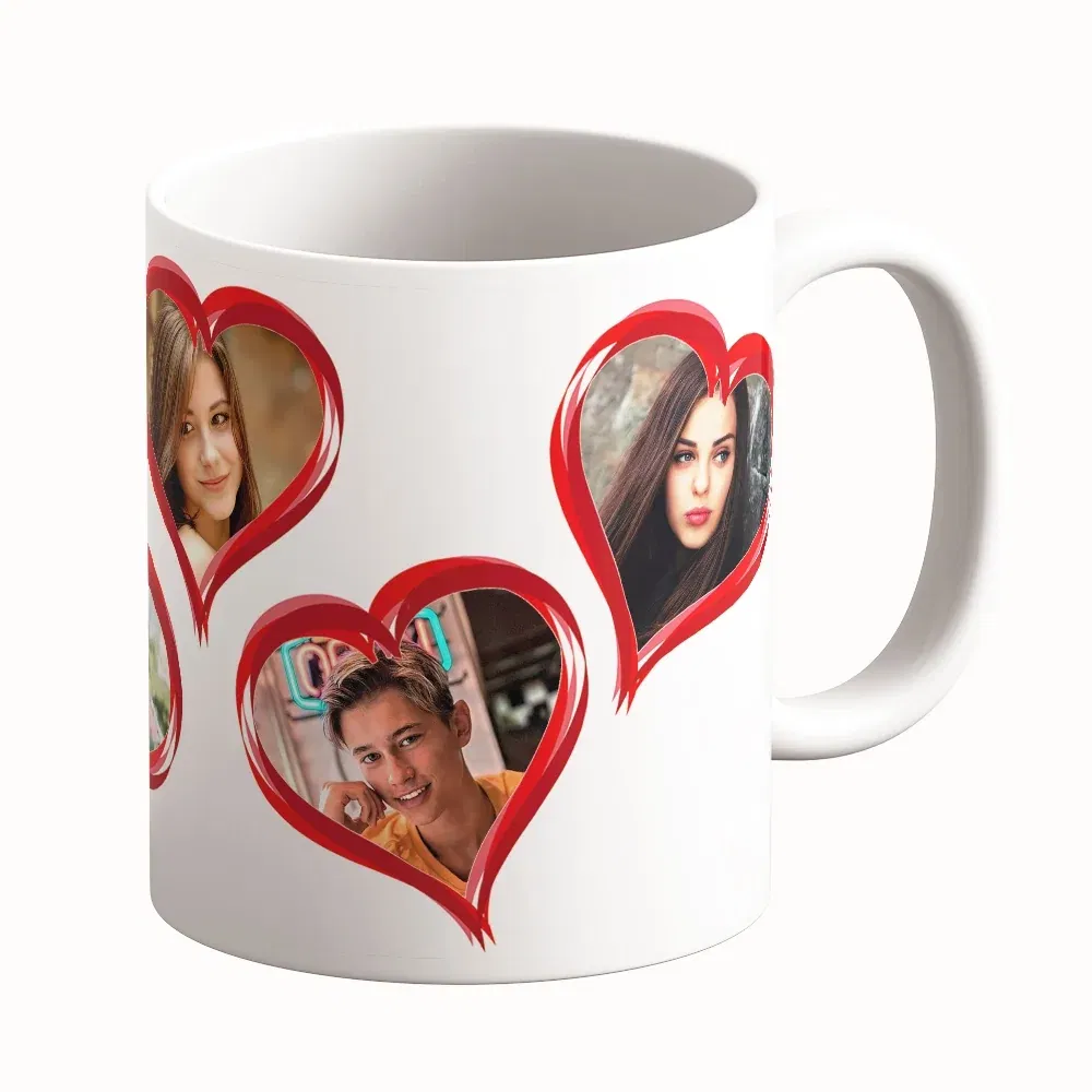 Cană Personalizată - Model "5 Inimioare" Cu 5 Poze