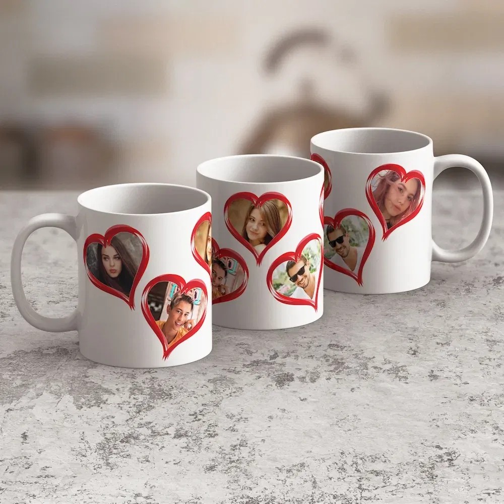 Cană Personalizată - Model "5 Inimioare" Cu 5 Poze Cană Personalizată - Model "5 Inimioare" Cu 5 Poze