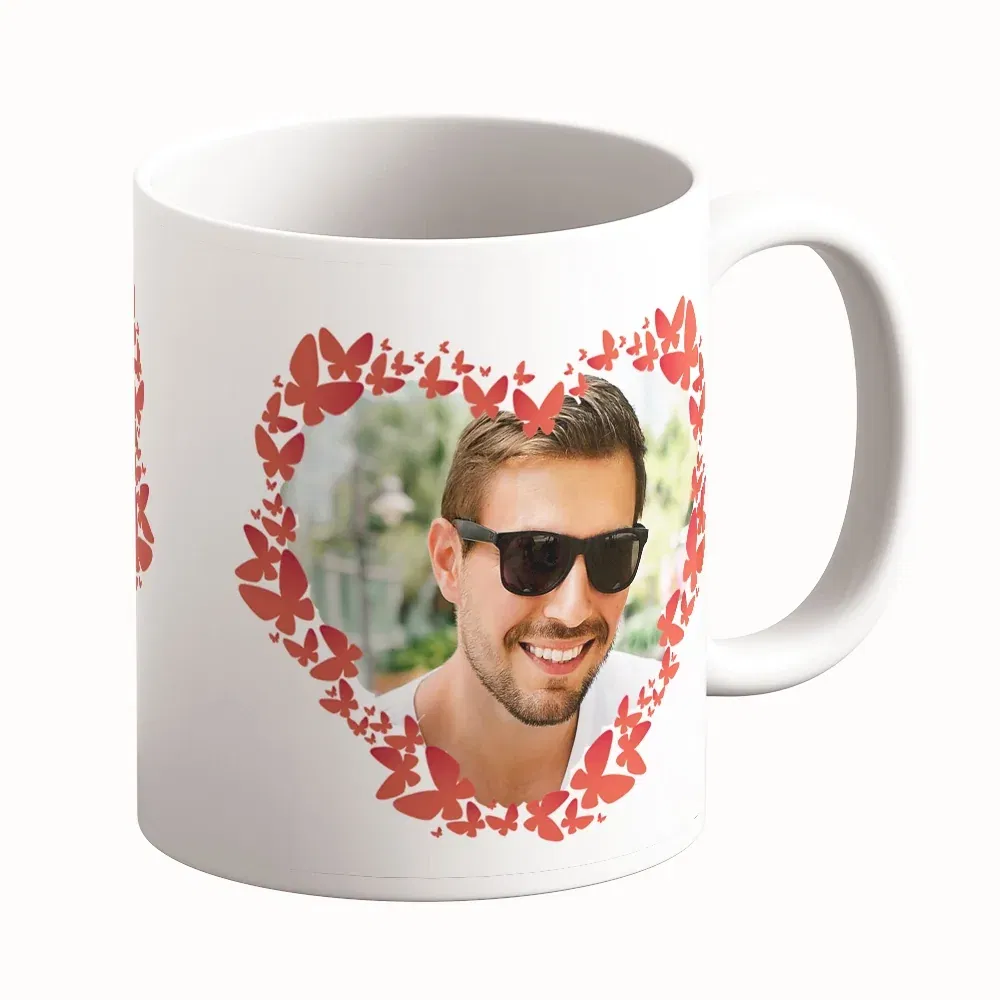 Cană Personalizată - Model "Fluturași De Dragoste" Cu 2 Poze Cană Personalizată - Model "Fluturași De Dragoste" Cu 2 Poze