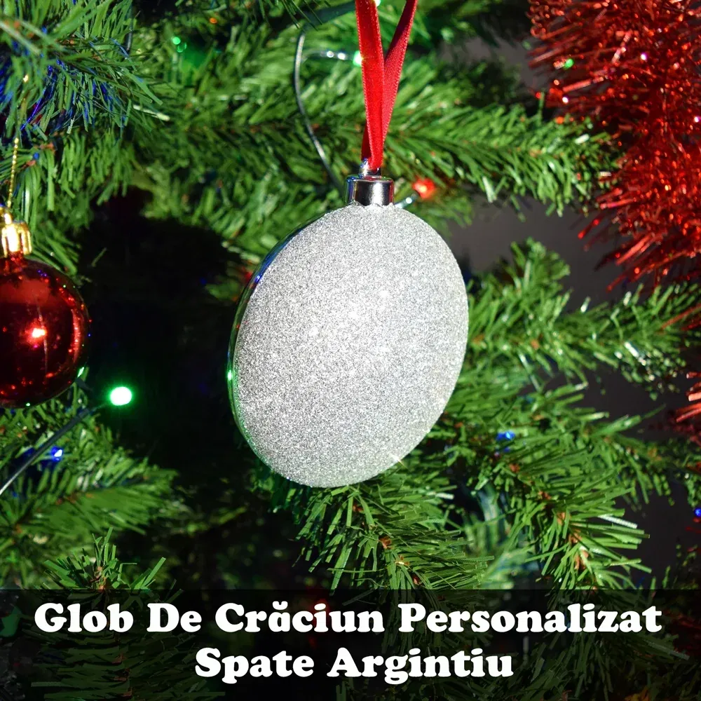 Glob De Crăciun Personalizat Cu O Poză Mare Și Sclipici Pe Spate