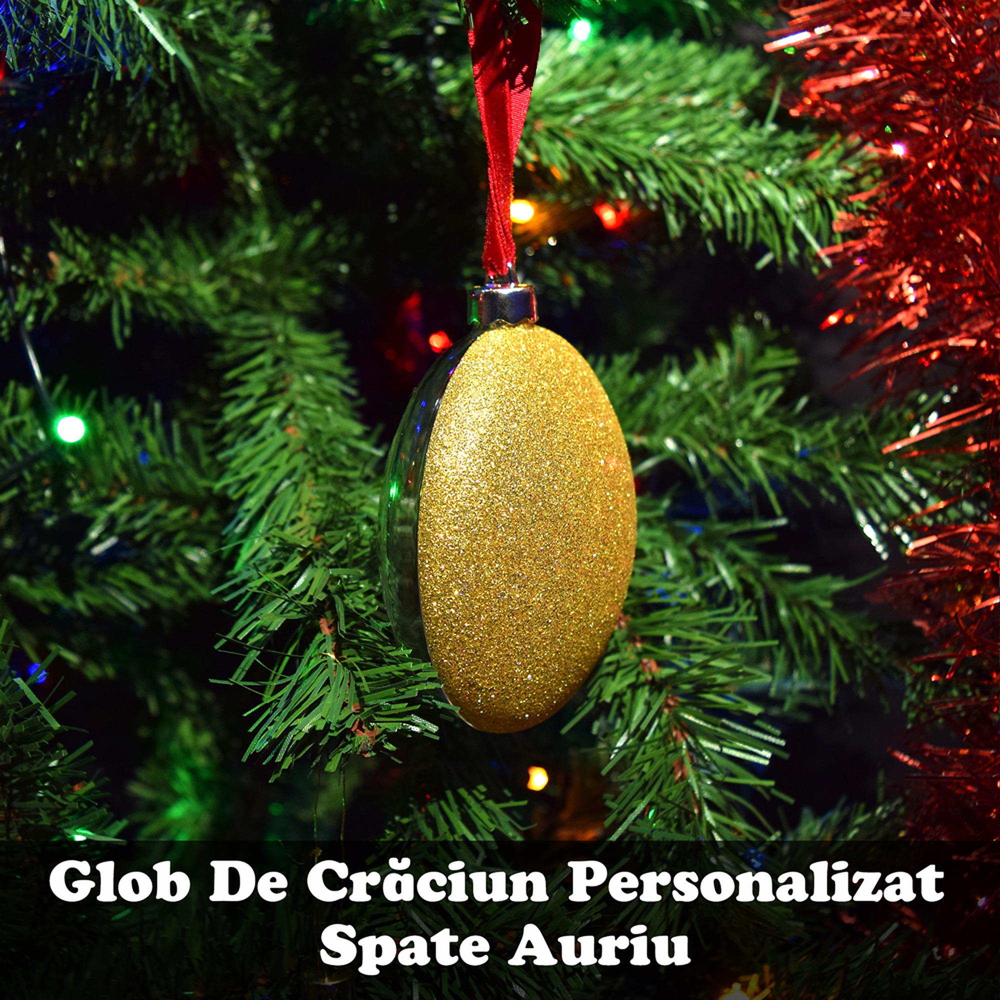 Glob De Crăciun Personalizat Cu O Poză Mare Și Sclipici Pe Spate