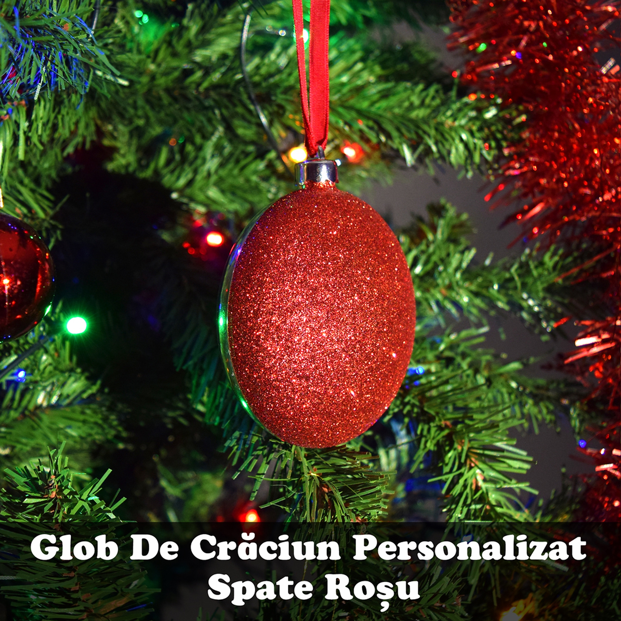 Glob De Crăciun Personalizat Cu O Poză Mare Și Sclipici Pe Spate