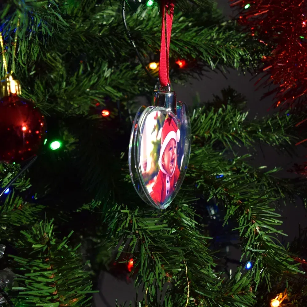 Glob De Crăciun Personalizat - Model Inimă Cu Două Poze Față-Verso - Premium