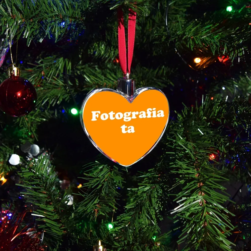 Glob De Crăciun Personalizat - Model Inimă Cu Două Poze Față-Verso - Premium