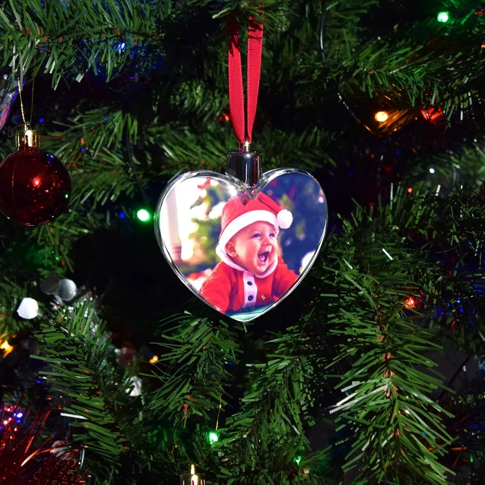 Glob De Crăciun Personalizat - Model Inimă Cu Două Poze Față-Verso - Premium