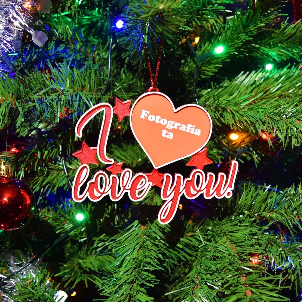 Glob Personalizat 3D Pentru Brad - Model "I love you" Cu O Poză