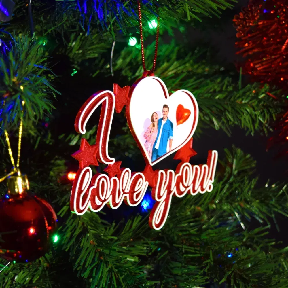 Glob Personalizat 3D Pentru Brad - Model "I love you" Cu O Poză