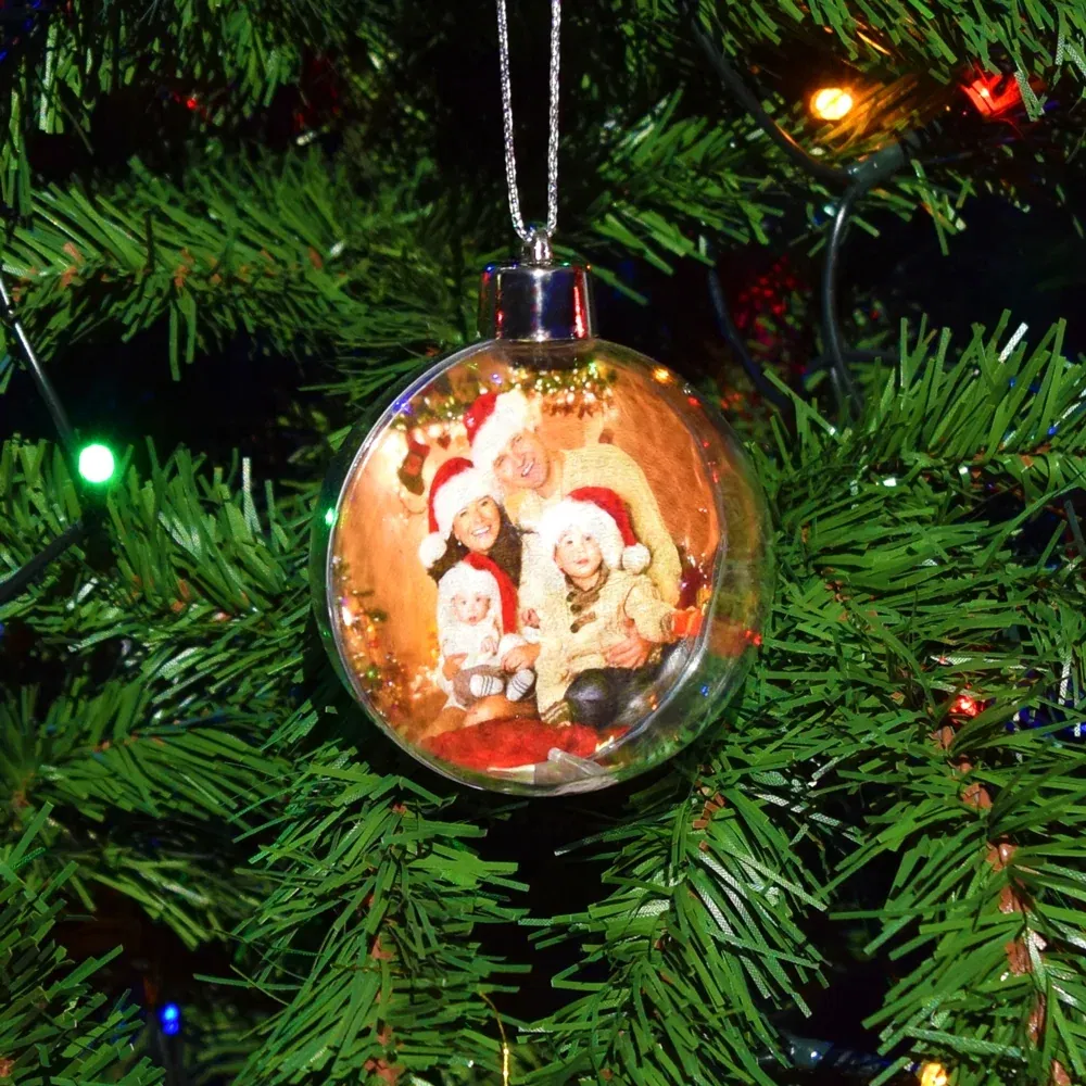 Glob Personalizat Pentru Brad - Model Sferic Cu Două Poze Față-Verso