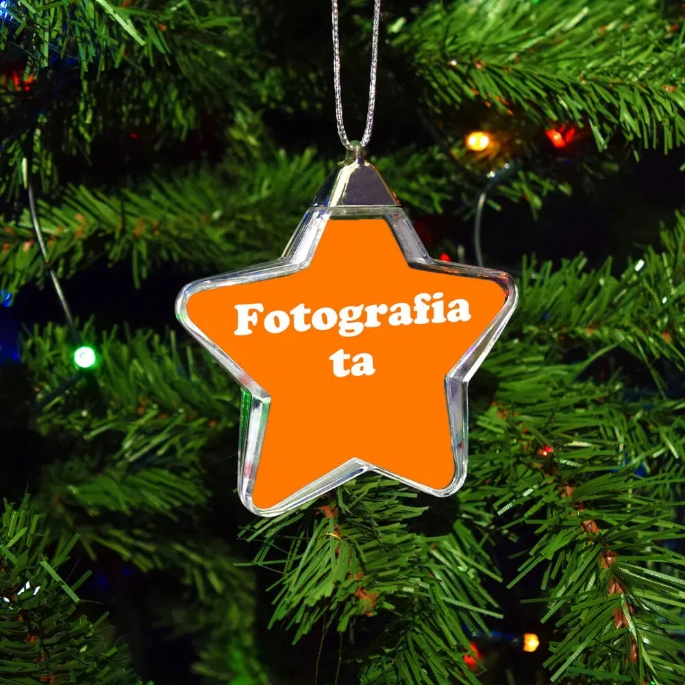 Glob De Crăciun Personalizat - Model Stea Cu Două Poze Față-Verso