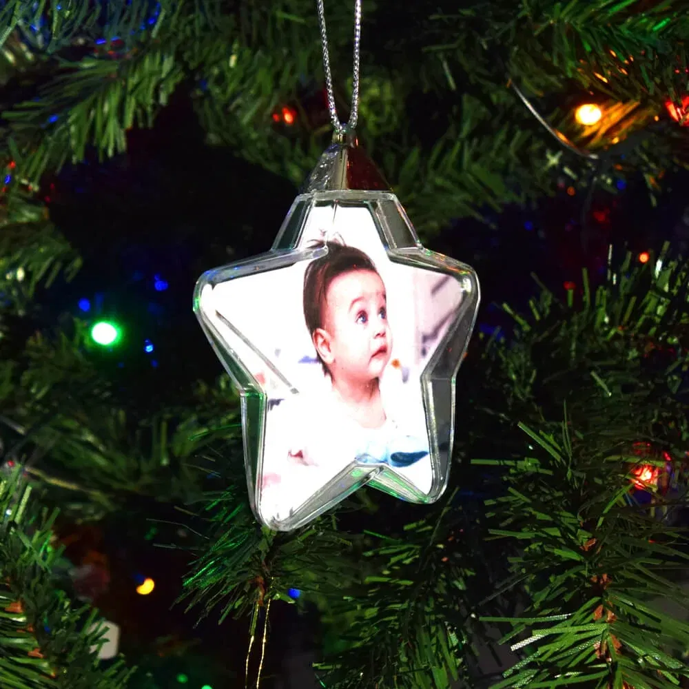 Glob De Crăciun Personalizat - Model Stea Cu Două Poze Față-Verso