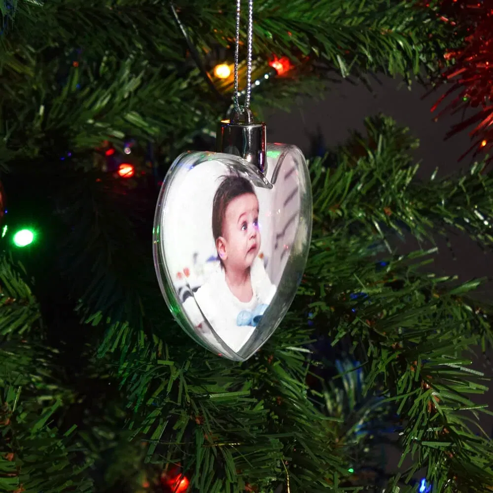 Glob De Crăciun Personalizat - Model Inimă Cu Două Poze Față-Verso
