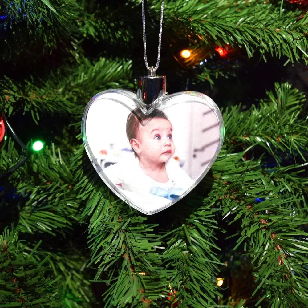 Glob De Crăciun Personalizat - Model Inimă Cu Două Poze Față-Verso