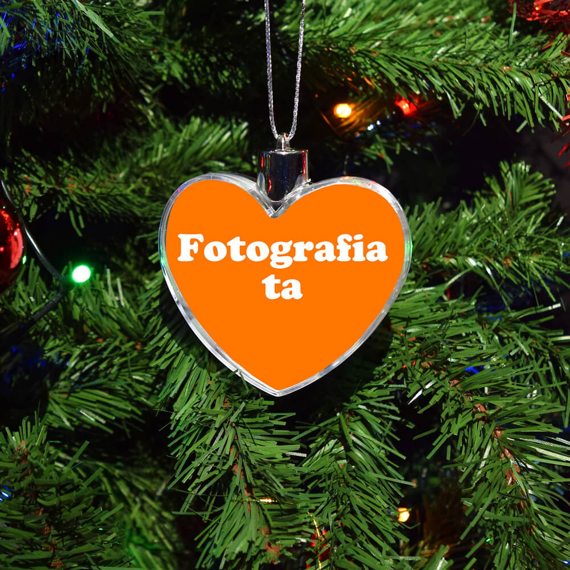 Glob De Crăciun Personalizat - Model Inimă Cu Două Poze Față-Verso
