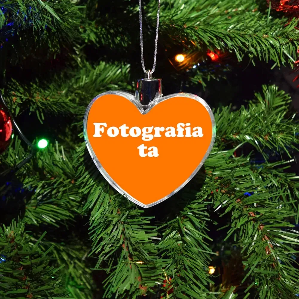 Glob De Crăciun Personalizat - Model Inimă Cu Două Poze Față-Verso